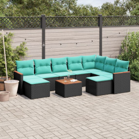 10 Piece Patio Sofa Set with Cushions Black Poly Rattan
