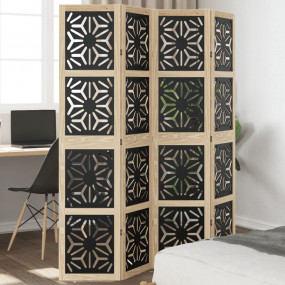 Room Divider 4 Panels Brown and Black Solid Wood Paulow...