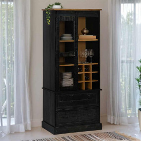 Wine Cabinet HALDEN with Wine Racks and Sliding Door Bl...