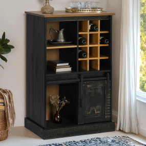 Wine Cabinet HALDEN with Wine Racks and Sliding Door Bl...