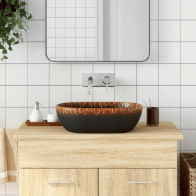 Countertop Basin Black and Orange Oval 18.5x13.0x5.1" C...