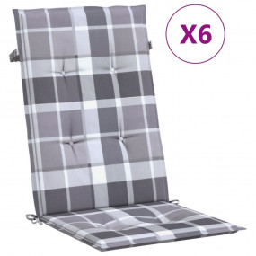 Patio Highback Chair Cushions 6 pcs Grey Check Pattern ...