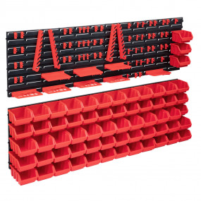 141 Piece Storage Bin Kit with Wall Panels Red and Blac...