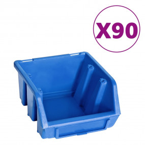 96 Piece Storage Bin Kit with Wall Panels Blue and Blac...