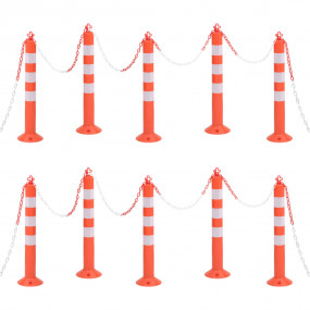 Traffic Control Bollards 10 pcs with Chain 29.5 " PE