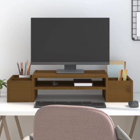 Monitor Stand Honey Brown 27.6x10.8x5.9" Solid Wood Pin...