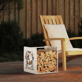 Firewood Rack White 15.7x15.7x15.7" Cold-rolled steel