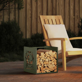 Firewood Rack Olive Green 15.7x15.7x15.7" Cold-rolled s...
