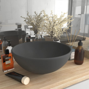 Luxury Bathroom Basin Round Matt Dark Grey 12.8x5.5" Ce...