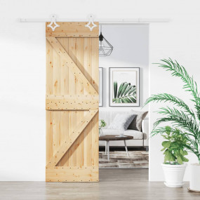 Sliding Door with Hardware Set 27.6x82.7" Solid Wood Pi...