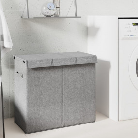 Foldable Laundry Hamper Grey 25.4x13.6x23.2" Faux Linen...