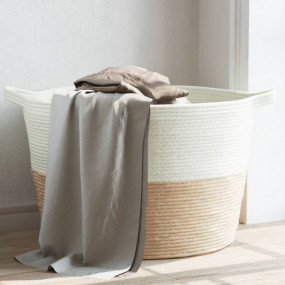 Laundry Basket Beige and White 23.6x14.2" Cotton