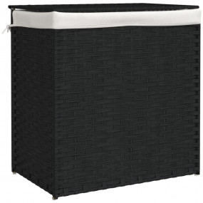 Laundry Basket with 2 Sections Black 20.9x13.8x22.4" Po...
