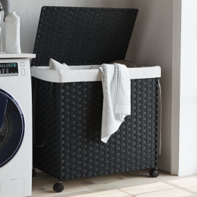 Laundry Basket with Wheels Black 23.6x13.8x23.8" Rattan
