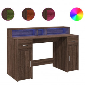 Desk with LED Lights Brown Oak 55.1x21.7x35.8" Engineer...