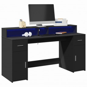 Desk with LED Lights Black 63.0x21.7x35.8" Engineered W...