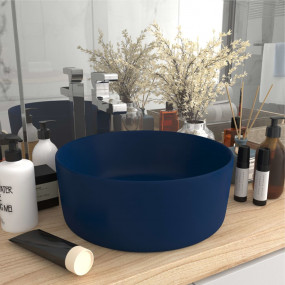 Luxury Wash Basin Round Matt Dark Blue 15.7x5.9" Cerami...