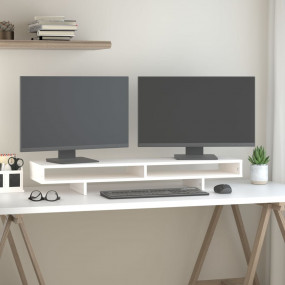 Monitor Stand White 39.4x10.6x5.5" Solid Wood Pine