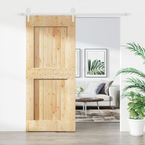 Sliding Door with Hardware Set 35.4x82.7" Solid Wood Pi...