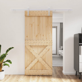 Sliding Door with Hardware Set 35.4x82.7" Solid Wood Pi...