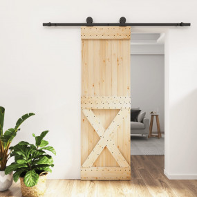 Sliding Door with Hardware Set 27.6x82.7" Solid Wood Pi...