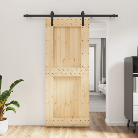 Sliding Door with Hardware Set 33.5x82.7" Solid Wood Pi...