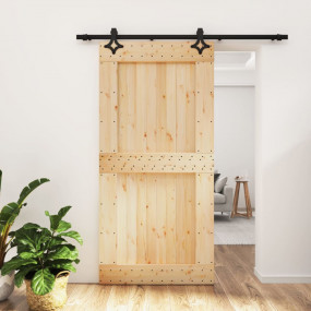 Sliding Door with Hardware Set 39.4x82.7" Solid Wood Pi...