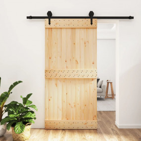 Sliding Door with Hardware Set 39.4x82.7" Solid Wood Pi...