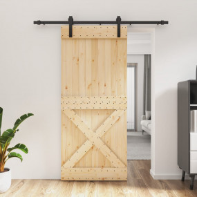 Sliding Door with Hardware Set 35.4x82.7" Solid Wood Pi...