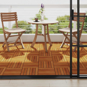 10 pcs Acacia Decking Tiles 11.8"x11.8" Vertical Patter...
