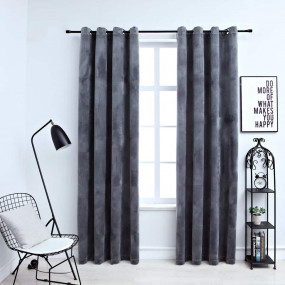 Blackout Curtains with Rings 2 pcs Anthracite 54"x95" V...