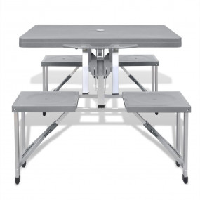 Foldable Camping Table Set with 4 Stools Aluminum Extra...