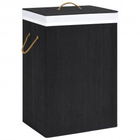 Bamboo Laundry Basket with 2 Sections Black 19 gal