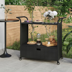 Bar Cart with Drawer Black 39.4"x17.7"x38.2" Poly Ratta...