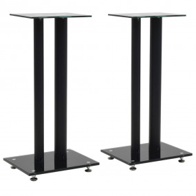 Speaker Stands 2 pcs Tempered Glass 2 Pillars Design Bl...