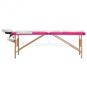 Foldable Massage Table 3 Zones Wood White and Pink