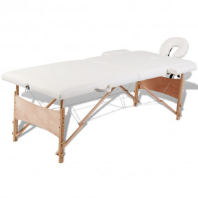 Cream White Foldable Massage Table 2 Zones with Wooden ...