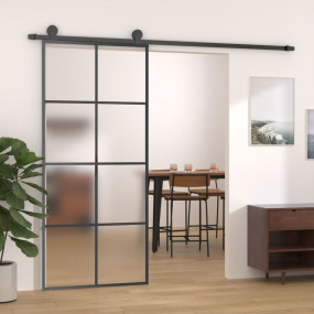 Sliding Door Aluminum and ESG Glass 35.4"x80.7" Black