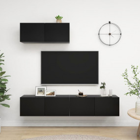 TV Stands 3 pcs Black Engineered Wood