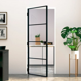 Interior Door Black 32.7"x79.3" Tempered Glass&Aluminum...
