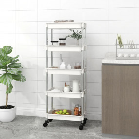 5-Tier Kitchen Trolley White 16.5"x11.4"x50.4" Iron and...