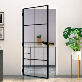 Interior Door Black 40.2"x79.3" Tempered Glass&Aluminum...