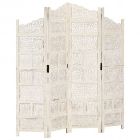 Hand carved 4-Panel Room Divider White 63"x65" Solid Ma...