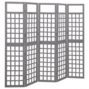 5-Panel Room Divider/Trellis Solid Fir Wood Gray 79.3"x...