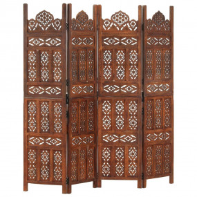 Hand carved 4-Panel Room Divider Brown 63"x65" Solid Ma...