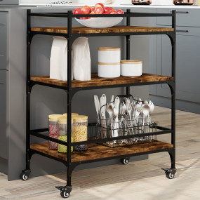 Kitchen Trolley Smoked Oak 25.6"x15.7"x34.1" Engineered...