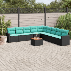 10 Piece Patio Sofa Set with Cushions Black Poly Rattan