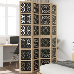 Room Divider 4 Panels Brown and Black Solid Wood Paulow...