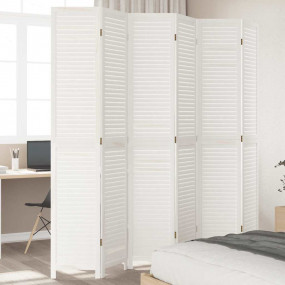 Room Divider 6 Panels White Solid Wood Paulownia