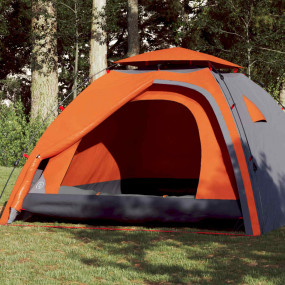 Camping Tent Dome 4-Person Gray and Orange Quick Releas...